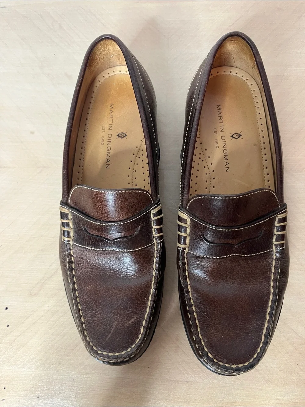 Martin Dingman Brown Leather Loafers Genuine Water Buffalo Men's 9.5
